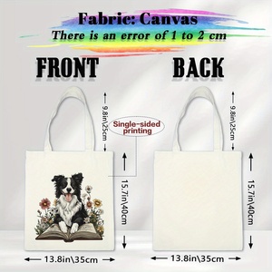Bolsa de Lona con Estampado Temático de Border <span class=keywords><strong>Collie</strong></span>, Ideal para Uso Diario, Compras, Escuela y Viajes - Product Image 3