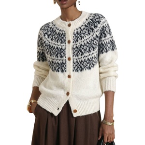 Cardigan da Donna Trendy 2026 con Motivo Fair Isle, Bottoni, Maniche Lunghe, Apertura Frontale, Maglione Vintage Autunnale - Product Image 4