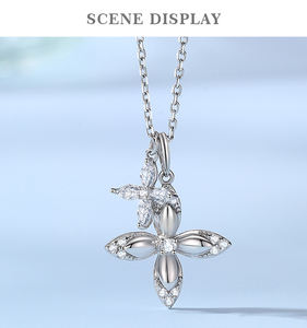 महिलाओं के लिए आइस हाई ज्रकॉन हार, चार पत्ती क्लैवर डबल पेलेंट s925 स्टर्लिंग सिल्वर नेकलेस - Product Image 6