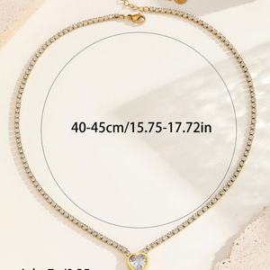 Collier en acier inoxydable et or massif 14 carats avec zircon en forme de cœur, chaîne tennis personnalisée pour femmes et filles - Product Image 2