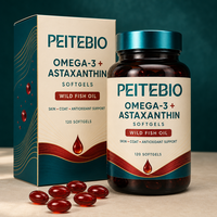 PEITEBIO Omega 3 Astaxanthine en gélules molles avec huile de poisson sauvage pour chats et chiens, pour la santé de la peau et du pelage et le soutien antioxydant