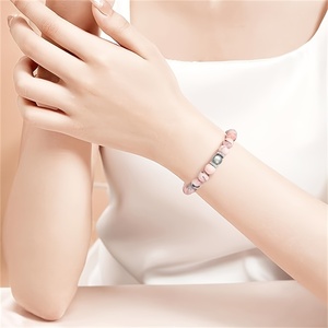 Bracciale con perline a forma di sfera in Pietra di Luna e Diaspro Zebra Rosa, Gioielli Artigianali da Donna per Anniversario - Product Image 2