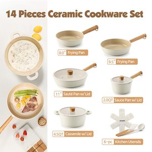 14 pezzi di alta qualità in ceramica antiaderente in alluminio bianco Set pentole e padelle rivestimento in ceramica con manico staccabile - Product Image 2