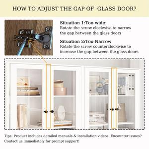 Bibliothèque en bois <span class=keywords><strong>blanche</strong></span> à 5 étagères, armoire de rangement, bibliothèque avec portes en verre, design rustique à panneaux en X - Product Image 3