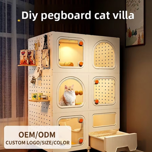Cage pour <span class=keywords><strong>chat</strong></span> et chien en plastique, pour l'intérieur, avec bac à litière intégré, compacte, gain de place, villa pour <span class=keywords><strong>chat</strong></span>, maison pour animaux de compagnie avec organisateur mural en panneau perforé - Product Image 1
