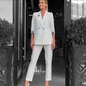 Blazer de manga media para mujer, traje de negocios blanco de dos piezas, buena calidad