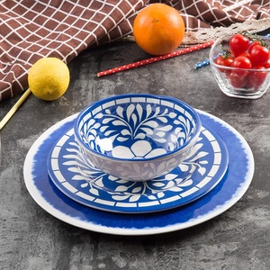 la fábrica del OEM de melamina de 12 piezas los platos de la cena de interior al aire libre de uso ligero lavavajillas azul - Product Image 5