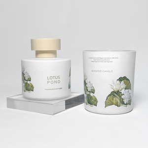 Modern Style <b>Cylinder</b> <b>Glass</b> and Plastic High Quality Custom White Lotus Diffuser Set for Gift - Product Image 1