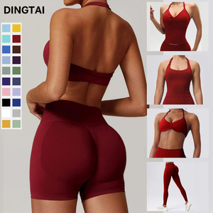 Ensemble De Fitness 3 Pièces, Veste, Top, Short Taille Haute, Sans Couture, Anti Boulochage, Anti-rétrécissement Et Respirant