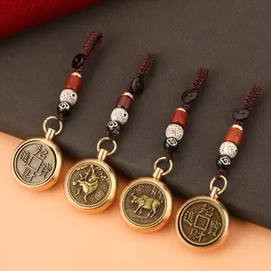 Good Luck Fengshui Metal Spinner Keychain 2023 Rabbit Year Key Ring Chinese 12 Sign Zodiac Dog Dragon Horse Car Keyring Gifts