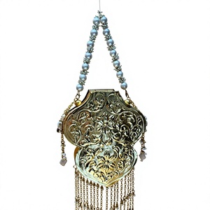 Luxury Gold Metal Minaudiere <b>Clutch</b> Pearl Handle Evening Bag Vintage Floral Embossed <b>Wedding</b> Purse Wholesale Supplier - Product Image 1