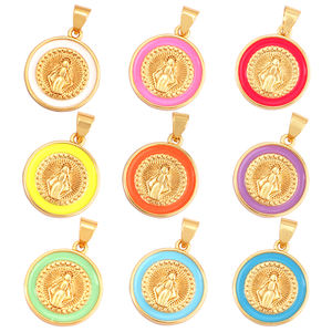 Médaille miraculeuse en émail de forme ronde, Vierge Marie, pendentif catholique sacré, charme, bijoux artisanaux pour accessoires de collier, fournitures M53 - Product Image 1
