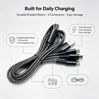 Cable de Carga Togudu T-255 Tres en Uno USB-A a Tipo-C, Trenzado de Nailon, Junta Reforzada Duradera, Multipuerto para Teléfono Móvil