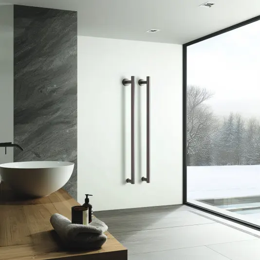 Matte Black Rose Gold Single Wall-Mounted Heated Towel Rail with 2 Bars ...
