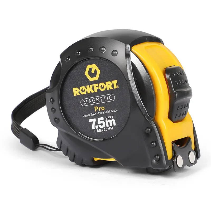 Rokfort 7.5m Logo disesuaikan casing ABS dengan TPR dilapisi magnetik kunci otomatis perangkat keras alat tangan pita pengukur