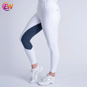 <span class=keywords><strong>White</strong></span> & Navy Riding Breggings pour femmes Leggings équestres taille haute stretch confortables avec poches et poignée en silicone - Product Image 3