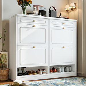 <span class=keywords><strong>Meuble</strong></span> à chaussures en bois avec 4 tiroirs rabattables, armoire à chaussures avec 2 tiroirs de rangement, rangement classifié et style farmhouse, blanc - Product Image 5