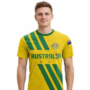 Maillot de match de la FFA (Fédération australienne de football) Coupe du Monde 2026 Socceroos – T-shirt personnalisé pour homme en tissu mesh à col rond – Décontracté à manches courtes pour les fans de l'AUF - Product Image 1