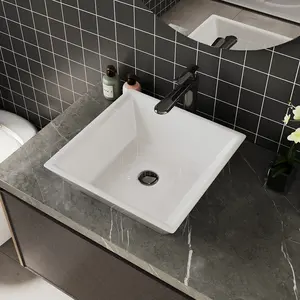 Customized Size CE CUPC Countertop Sink Glossy White Square WashBasin Ceramic Bathroom Vessel Cabinet Above Counter Art Basins