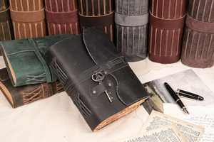 สมุดบันทึกหนังทำมือพร้อมกุญแจล็อค สไตล์วินเทจเรียบง่าย สมุดบันทึกการเดินทาง ของขวัญ สมุดบันทึกงานศิลป์ - Product Image 5