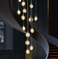 Longue boule de cristal goutte pendentif lumière moderne chaîne de fer lustre Duplex escalier en colimaçon éclairage personnaliser fournisseur
