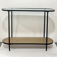 Table console en placage de chêne MDF moderne de luxe, durable et écologique, avec plateau en verre cannelé, meubles de maison, salon, entrée