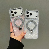 Étui magnétique de luxe avec oreilles de chat et strass pour iPhone 17 16 15 Pro Max, coque antichoc avec béquille, scintillante et mignonne