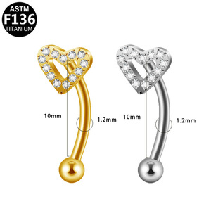 Piercing en titane plaqué pour sourcil, cœur, étoile, couronne, barbell incurvé 16G pour oreille et nez, bijoux ASTM F136 - Product Image 5