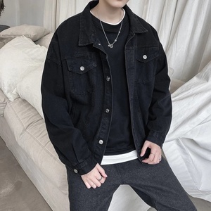 Custom Logo Design <b>Jeans</b> Jacket Hoodies High Quality Black Denim Jacket Men Drop Shoulder Men Oversize Denim Hoodie - Product Image 2