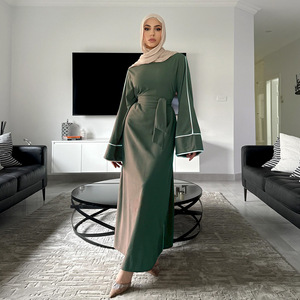 All'ingrosso tinta unita abiti modesti <span class=keywords><strong>abbigliamento</strong></span> islamico maniche svasate crêpe Abaya donna abito musulmano chiuso Abaya - Product Image 5