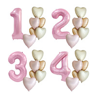 Ensemble de ballons en aluminium numérotés Macaron Love de 40 pouces en poudre nacrée pour les fêtes d'anniversaire et les anniversaires.