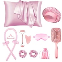 Ensemble cadeau de 13 pièces : Bigoudis sans chaleur en satin, taie d'oreiller en soie, bonnet de nuit, masque pour les yeux, kit de soins capillaires OEM ODM