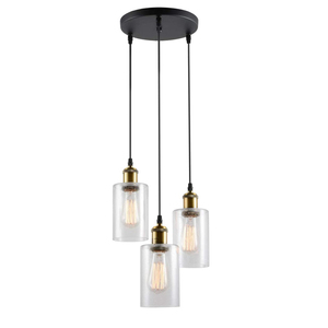 Lámpara Colgante Moderna de Acero Inoxidable Negro con 3 Pantallas de Vidrio, Bombilla E26, Control Remoto, Altura Ajustable para Comedor - Product Image 1