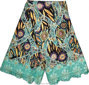 Tissu en dentelle 3D vert en gros avec dentelle 3D appliquée et paillettes, découpe laser, dentelle appliquée sur tissu <span class=keywords><strong>wax</strong></span> pour foulard - Product Image 1