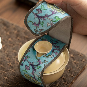 Chinese Style Felt <b>Tea</b> <b>Set</b> Protector Strips With Lid Bowl Packaging Bag For Teapot Anti Collision Protection - Product Image 1