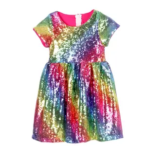 2024 New Fashion Girls Clothing Luxury Girls Dresses Short Seeeve Glittered Evening Dress