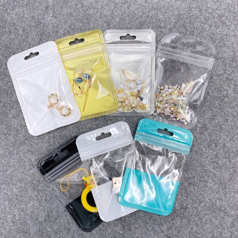 Logo personalizzato Mini custodia colori pieni poli sacchetto di plastica piccoli sacchetti con chiusura a zip sacchetti per imballaggio trasparenti per nail art