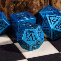 Ensemble de dés à 7 pièces en résine RPG polyédrique pour Donjons et Dragons D&D, logo personnalisé, bleu métallique