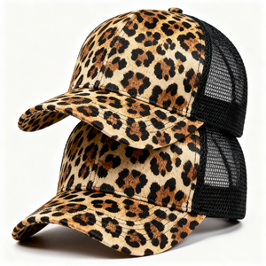 कस्टम लोगो चीता प्रिंट ट्राकर हैट कर्व्ड ब्रिम तेंदुए स्पोर्टी मेश बेसबॉल टोपी पुरुषों के लिए टोपी टोपी टोपी - Product Image 1