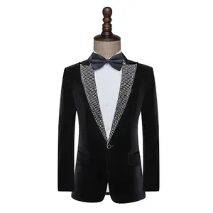 K-085 High Quality Fashion Men Singer Stage Performance Costume Slim Fit Black Blazer Suits With Beadings