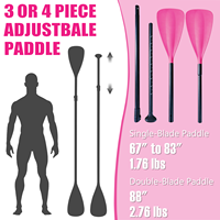 Pagaie gonflable 2-en-1 rose pour SUP et kayak, rame hybride magenta réglable à double extrémité, rame convertible légère en 4 parties