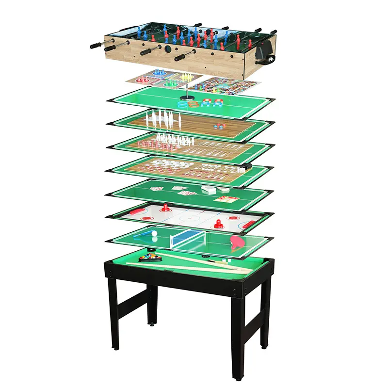 Venta al por mayor de fábrica, mesas de juego multifuncionales volteadas 15 en 1, mesas de billar, mesas de hockey, mesas de tenis de mesa