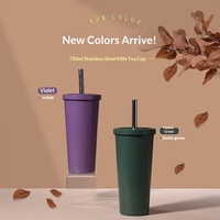 Nouvelle tasse à paille en acier inoxydable 2026, 710 ml, avec couvercle à grande ouverture, pour bubble tea, personnalisable, grande capacité, isotherme, pour voiture