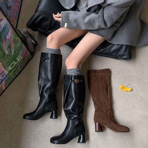 Zapatos de Mujer 2025, Nuevos, de Alta Calidad, de Piel Sintética, Altos hasta la Rodilla, con Punta en Pico y Tacón Grueso, Antideslizantes, Casuales para Exteriores - Product Image 1