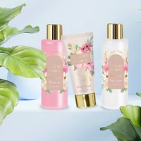 Marque privée 3 pièces parfum fleur de rose Spa gommage corporel gel douche et lotion de soin ury bain coffret cadeau Banyo Seti pour femme