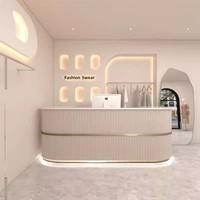 Comptoir de réception ovale personnalisé avec logo, rose vif, pour salon de beauté ou magasin de vêtements, mobilier simple