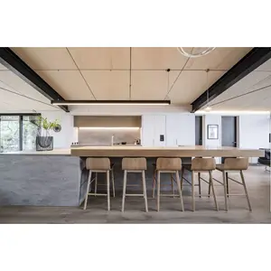 Eigentijdse Stijl Houten Fineer Compleet Platte Paneel Keukenkast Met Eiland Moderne Keuken Design Kast