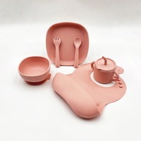 Ensemble de vaisselle pour enfants en silicone de qualité alimentaire en gros 2023, bavoir en silicone pour bébé, cuillère, assiette, bol