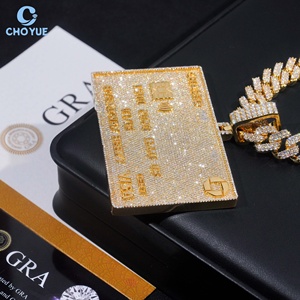 จี้รูปบัตรเครดิต CHOYUE ชุบทอง 18K ประดับเพชรโมอิสซาไนต์ทรงเหลี่ยมเจียระไนแบบกรงเล็บ ได้รับการรับรองจาก GRA เครื่องประดับฮิปฮอปหรูหราเงินแท้ 925 - Product Image 2