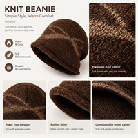 Bonnet Ute Bow Pattern Slouchy pour femme, bonnet d'hiver à bord roulé, bonnet tricoté décontracté pour le quotidien et le streetwear